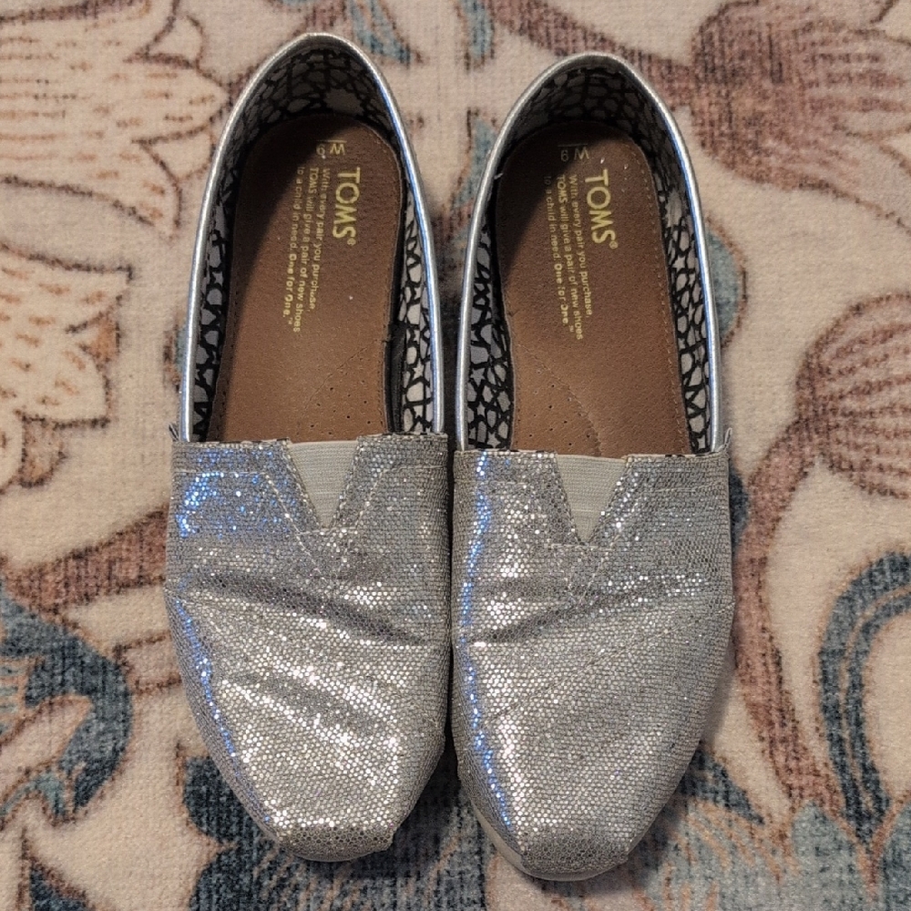 Toms Sparkling Silver Slip-Ons